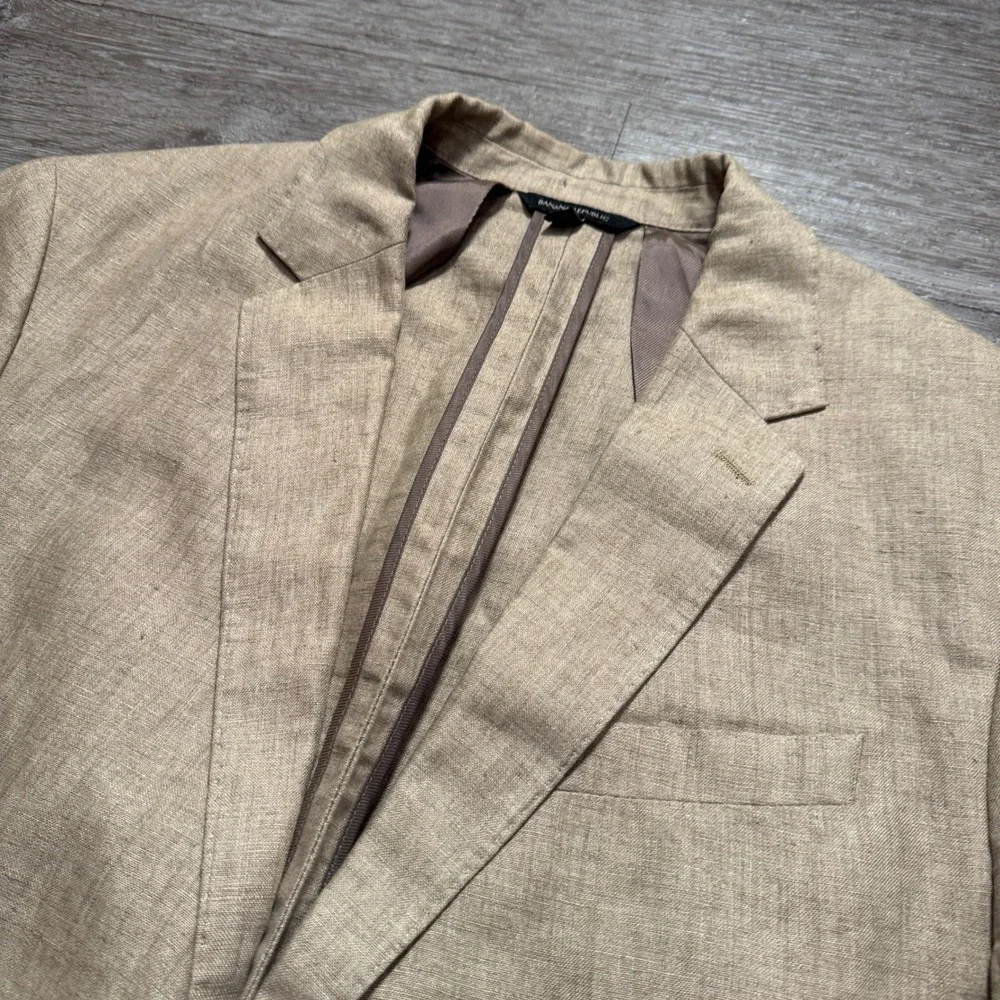 Banana Republic Blazer Mens 44R Beige 100% Linen Unstructured Sport Coat Slim